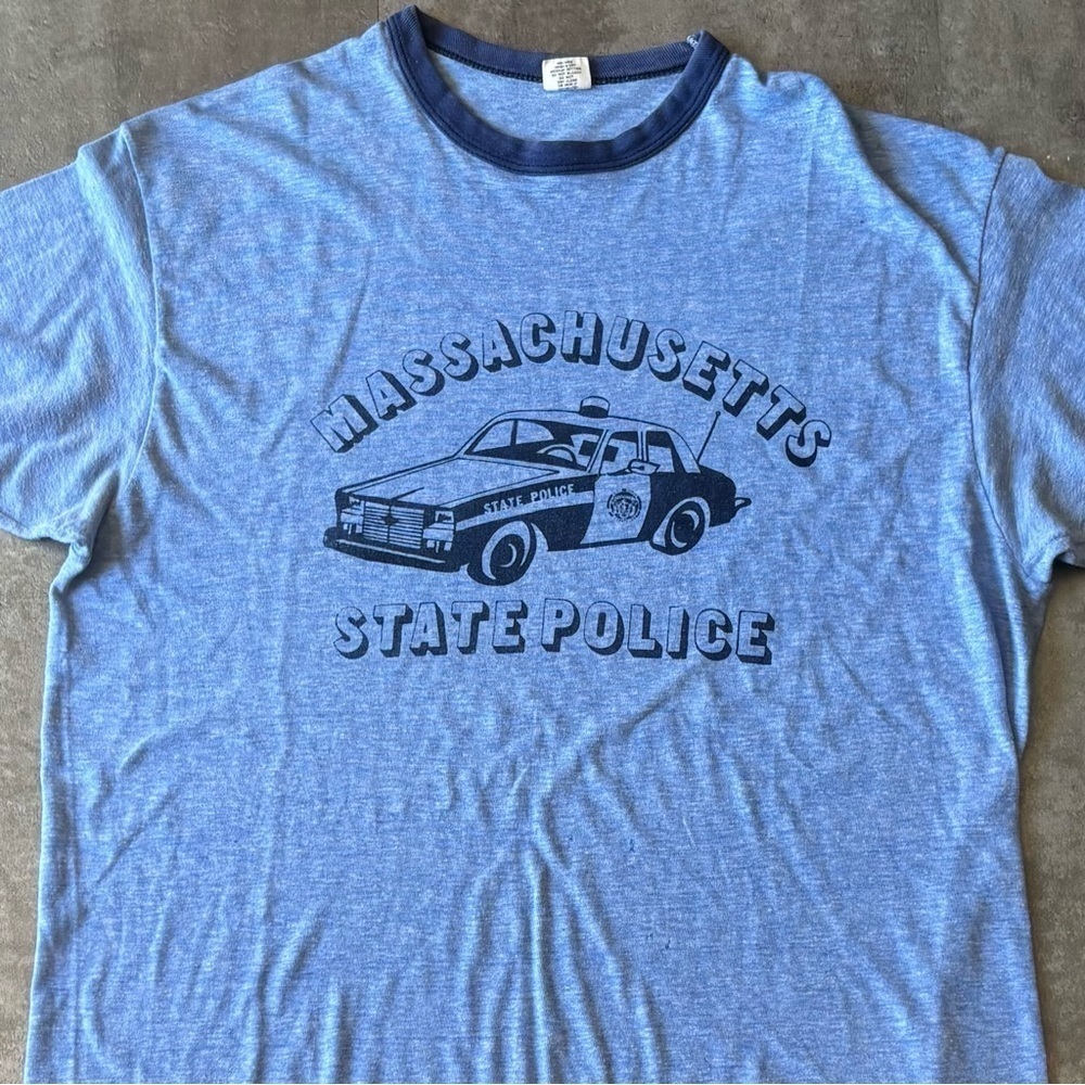 VTG 80s Police Ringer Shirt Mens XL Blue